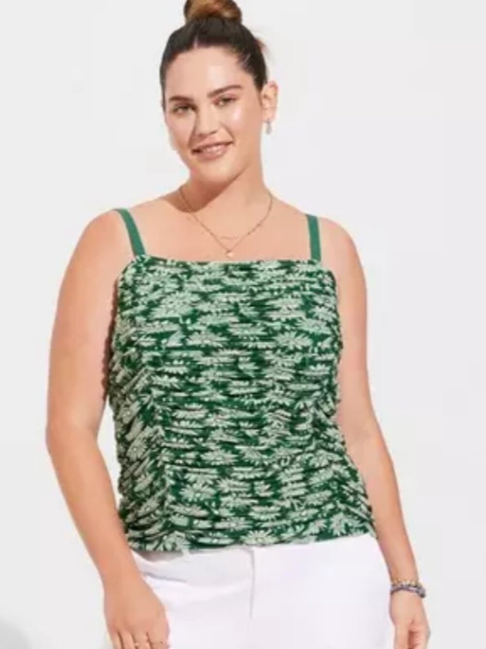 Torrid Women's Size 2X Green Floral Daisy Mesh Shirred Cropped Cami Top